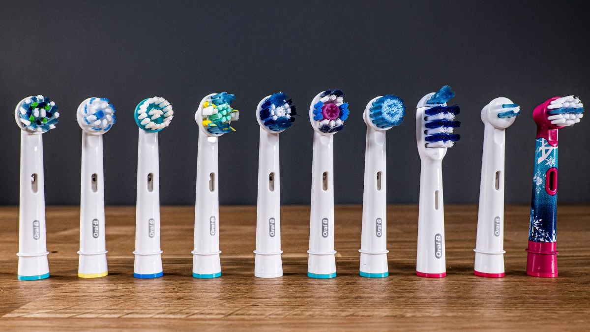 Oral-B brush heads stood next to eachother