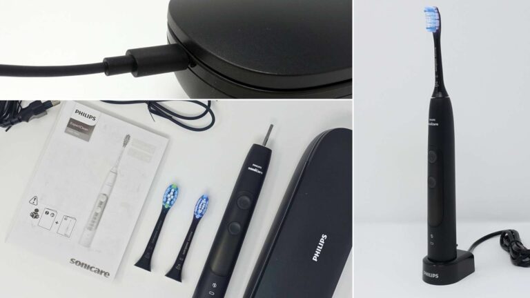 Sonicare Expert Clean on charging stand and with box contents
