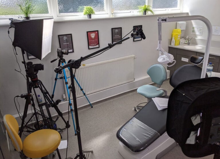 The dental studio we film in set up for a shoot