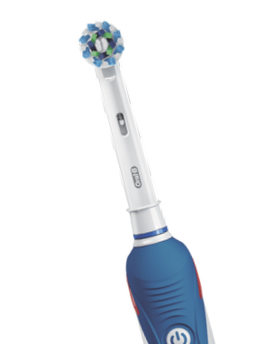 Electric toothbrush tilted slightly to the side