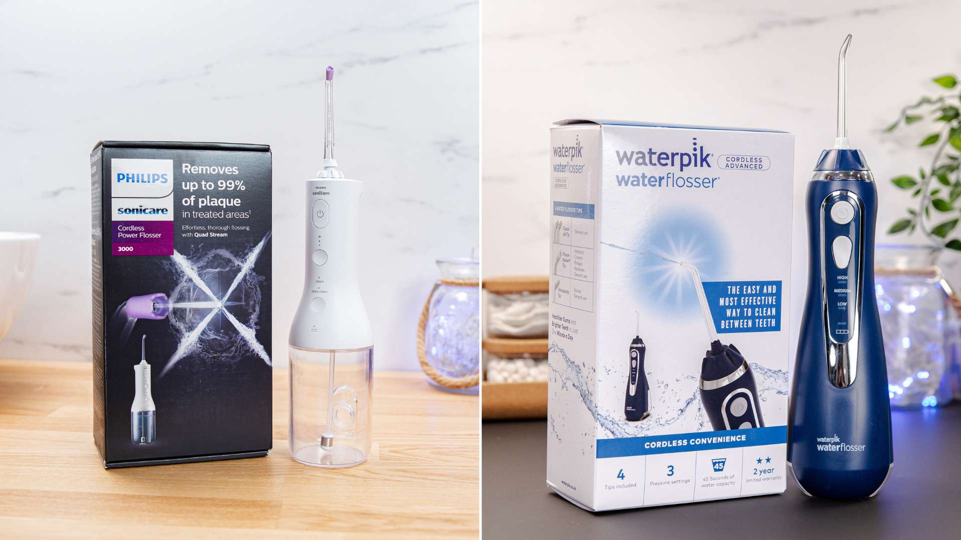 Waterpik Cordless Advanced vs Philips Sonicare Cordless Power Flosser 3000 1