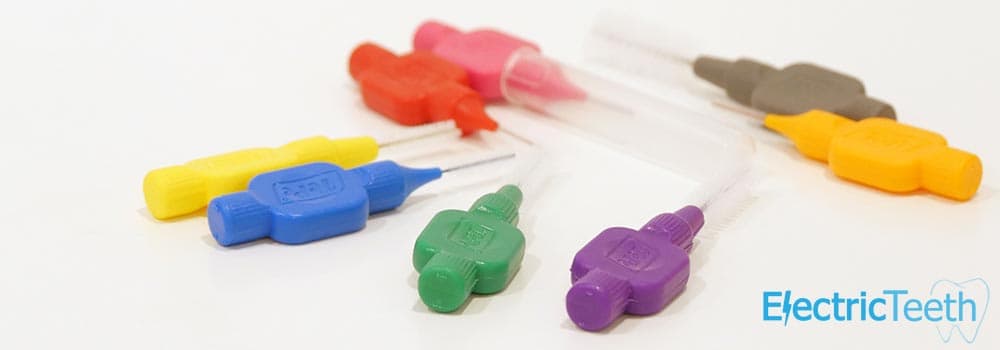 Variety of tepe interdental brushes pictured next to each other
