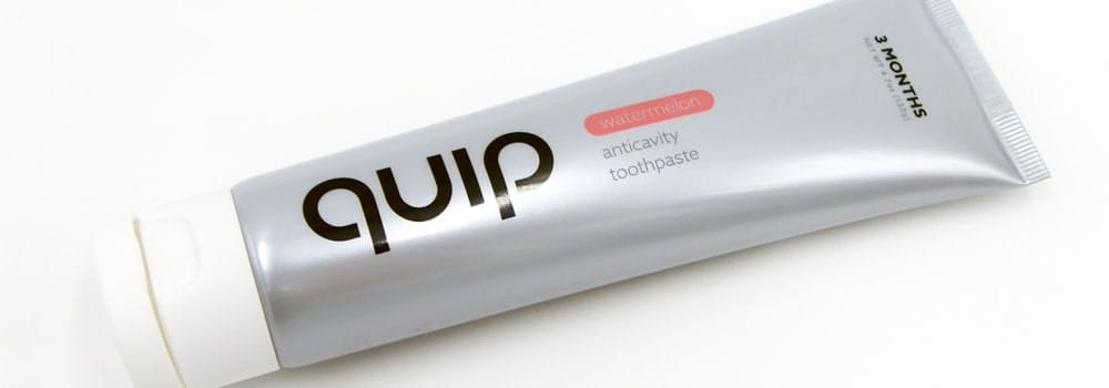 Side view of Quip toothpaste tube