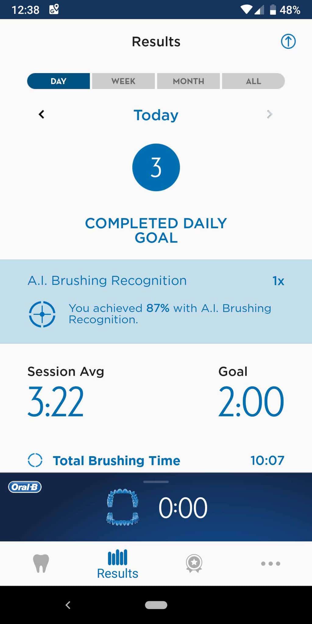 Oral-B Genius X app screenshot showing daily progress of cleaning technique