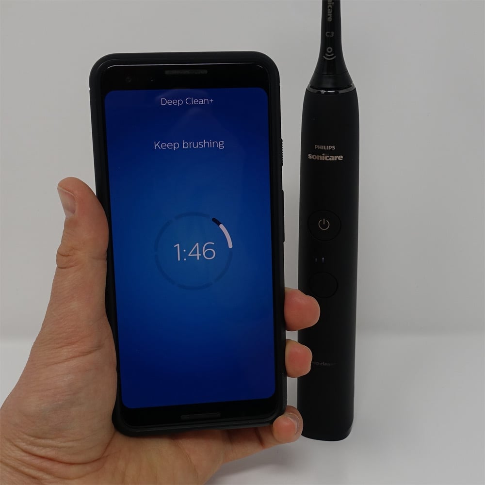Sonicare smartphone app being used with DiamondClean 9000