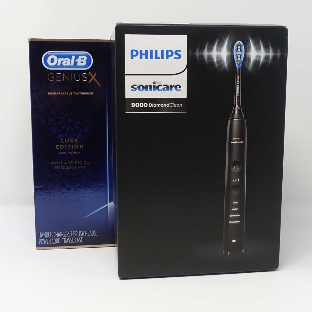 Sonicare 9000 DiamondClean box with Genius X from Oral-B box