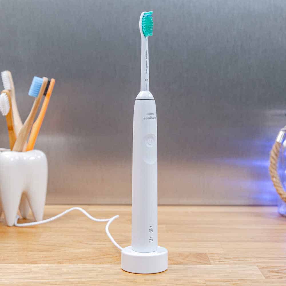 Sonicare 3100 Series stood on a charging stand