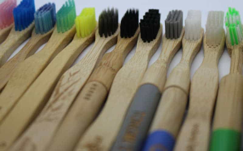 Angled shot of bamboo brushes together