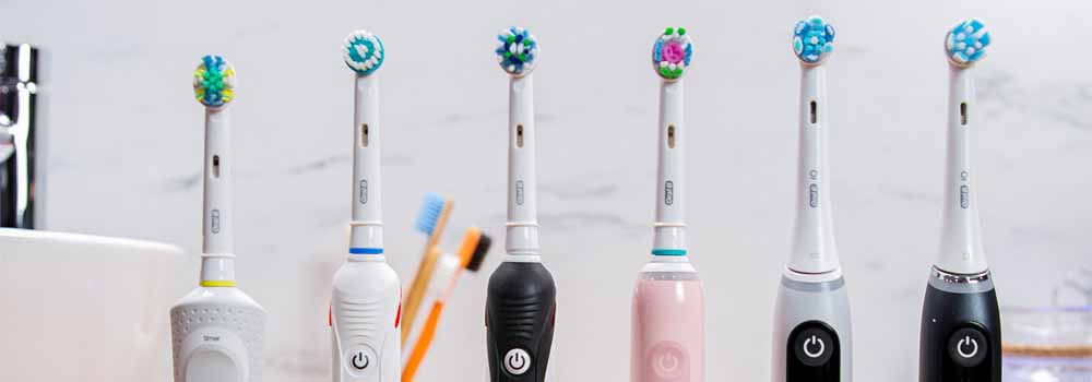 Top half of Oral-B brushes side by side