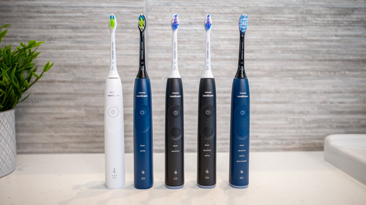 Sonicare Series 5300 5500 6100 6500 7100 stood next to each other