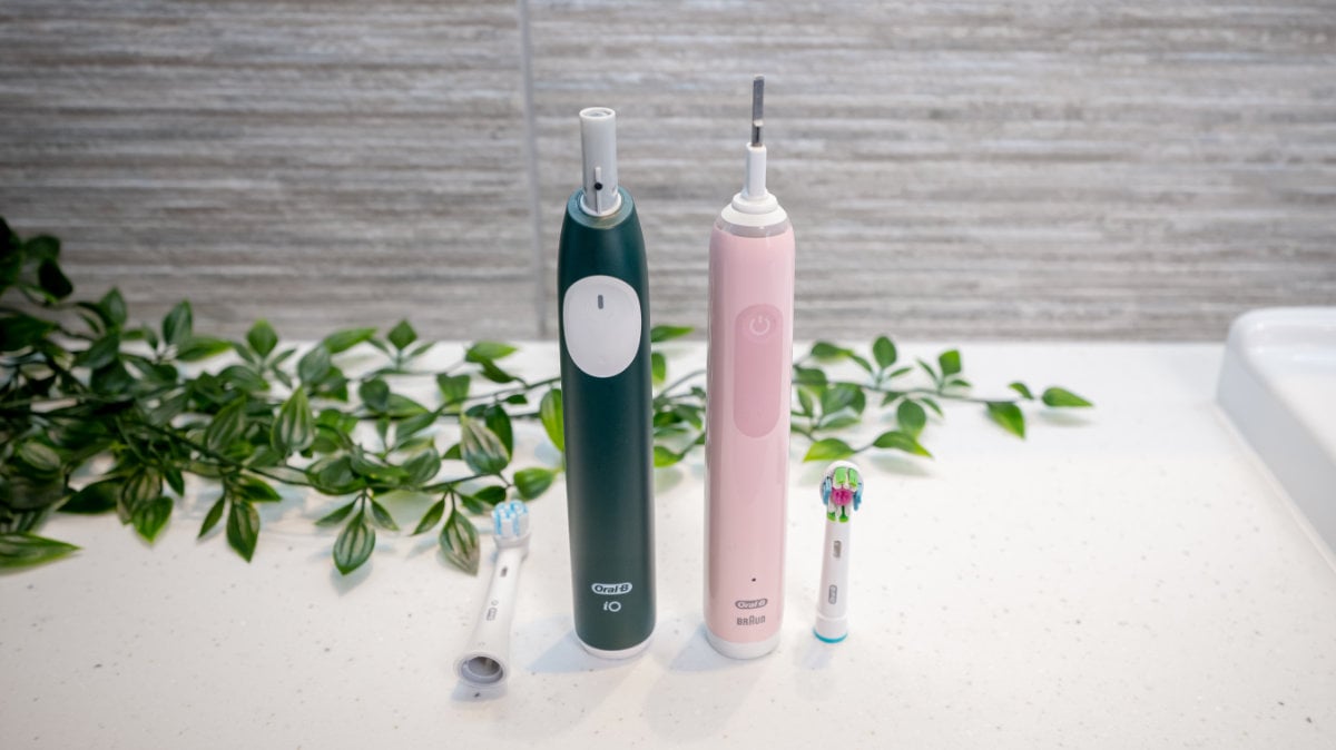 Oral-B iO2 and Pro 3 handles with brush heads removed