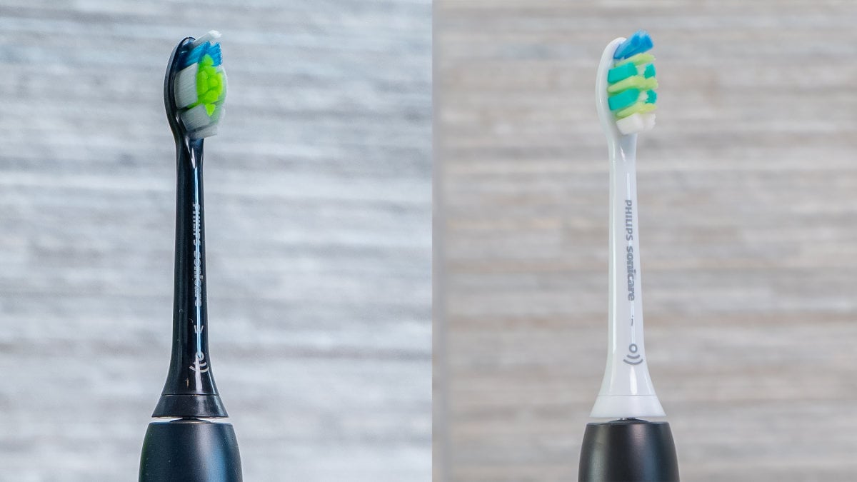 Sonicare W Gum head next to I Intercare head