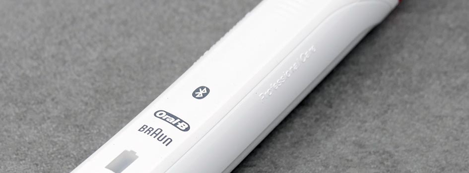 Close up of bluetooth icon on electric toothbrush