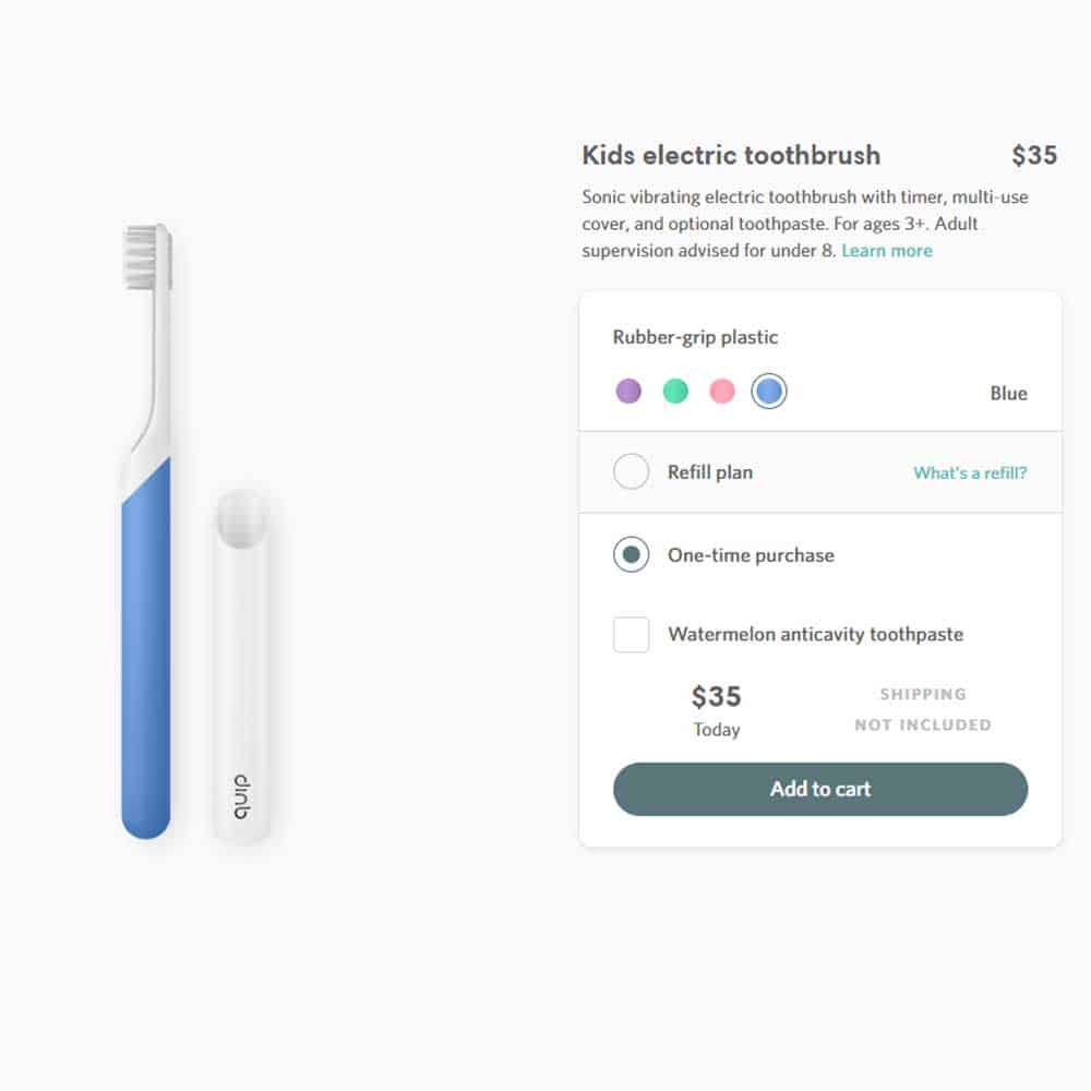 Screenshot of quip kids toothbrush one-time purchase on Quip website