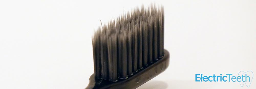 Up close of charcoal infused toothbrush bristles