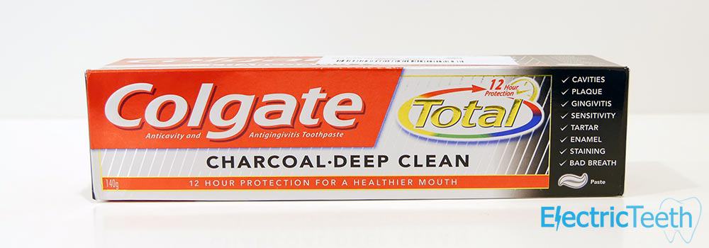 Outer box of Colgate Total Charcoal Deep Clean Toothpaste 