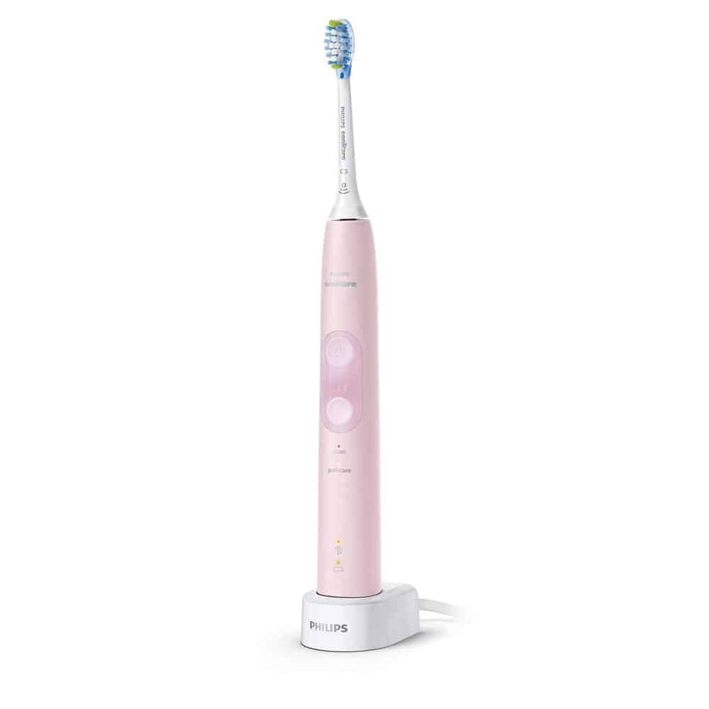 Sonicare 4700 in pink on charging stand