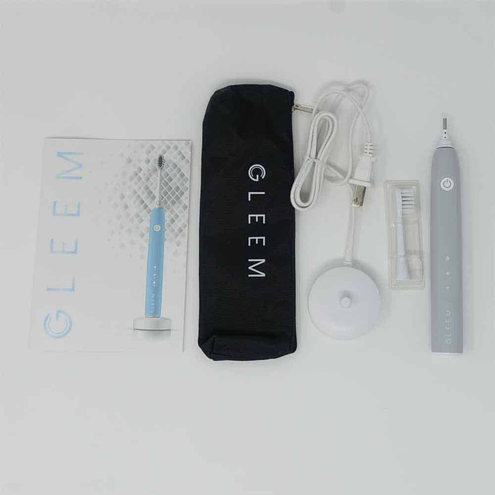Box contents of GLEEM rechargeable toothbrush