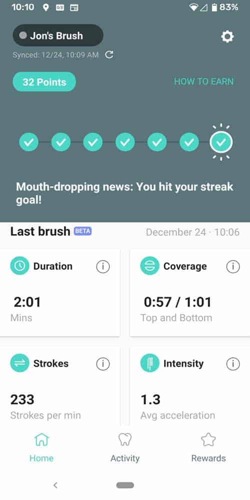 Quip Smart Toothbrush App Dashboard