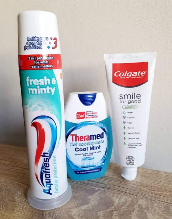 Variety of toothpaste tubes